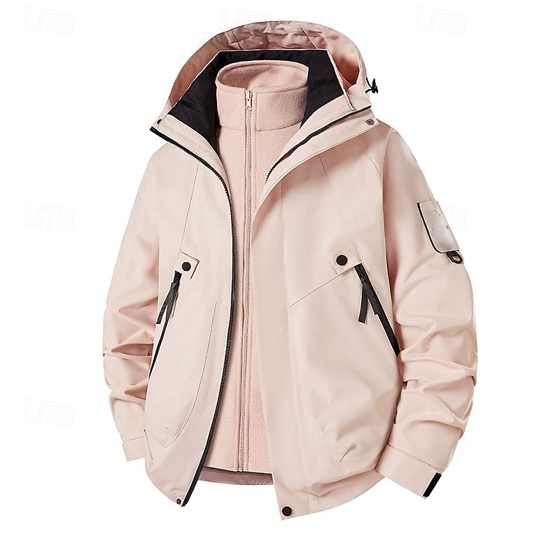 Women's 3-in-1 Waterproof Down Jacket Waterproof Comfortable Zipper Pocket Casual Plain Vacation Street Daily Wear Going out Zipper Regular Hooded Regular Fit Long Sleeve Outerwear Black White Pink