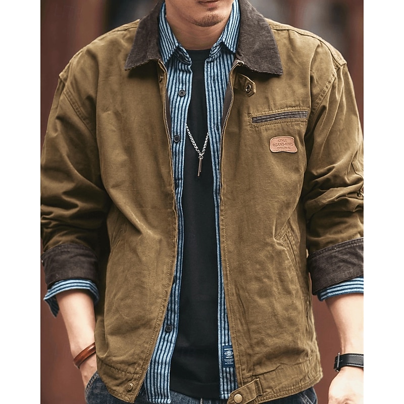 Men's Lightweight Jacket Cargo Jacket Casual Jacket Vacation Daily Wearproof Pocket Fall Winter Plain Fashion Classic Lapel Regular Black Brown Army Green Dark Gray Jacket