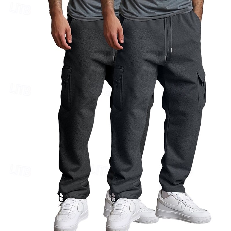 Men's Cargo Sweatpants Fleece Pants Joggers Trousers Straight Leg Sweatpants Drawstring Elastic Waist Multi Pocket Solid Color Warm Moisture Wicking Full Length Casual Daily Running Fashion Streetwear4