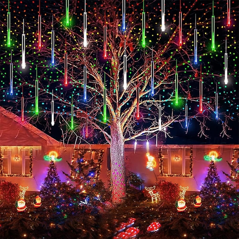 8-Tube Meteor Shower Lights Falling Rain Lights Christmas Lights 50cm 240LEDs Falling Rain Drop Icicle String Lights for Outdoor Patio Garden Christmas Trees Halloween Decoration Holiday Wedding