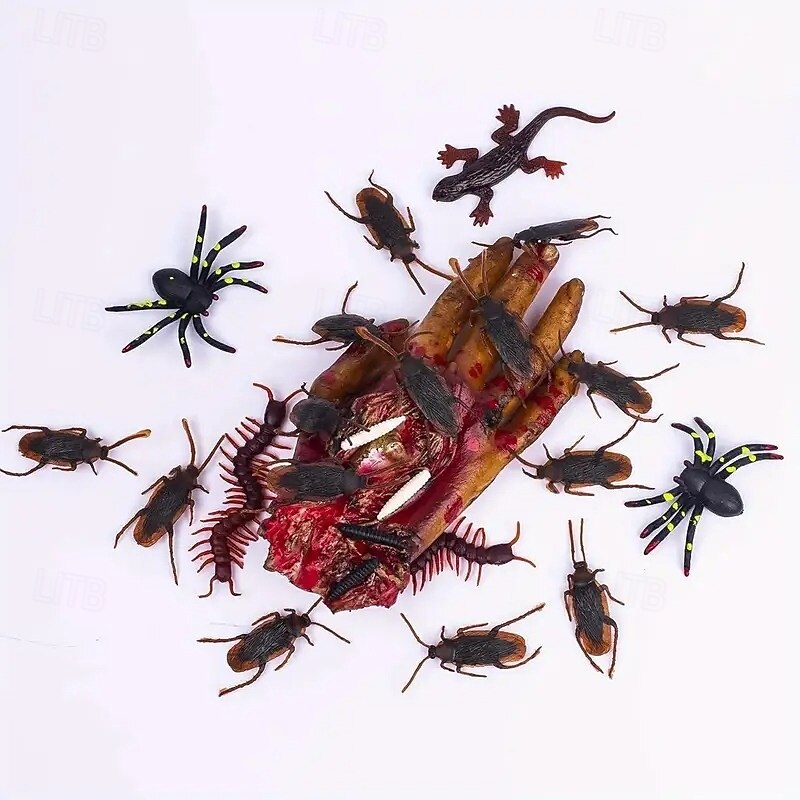 148pcs Realistic Plastic Bugs Set - Scary Fake Spiders Cockroaches Snakes for Halloween & April Fool's Day Decorations3