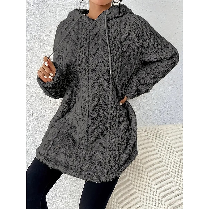 Women's Sweater Casual Soft Solid Color Ribbed Hooded Knitted Long Sleeve Regular Tops Knit Outdoor Daily Weekend Black White Fall Winter4