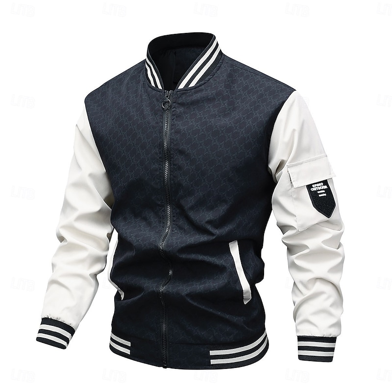 Men's Lightweight Jacket Bomber Jacket Formal Home Windbreaker Pocket Spring Fall Solid Color Active Neutral Shirt Collar Regular Black White Green Jacket