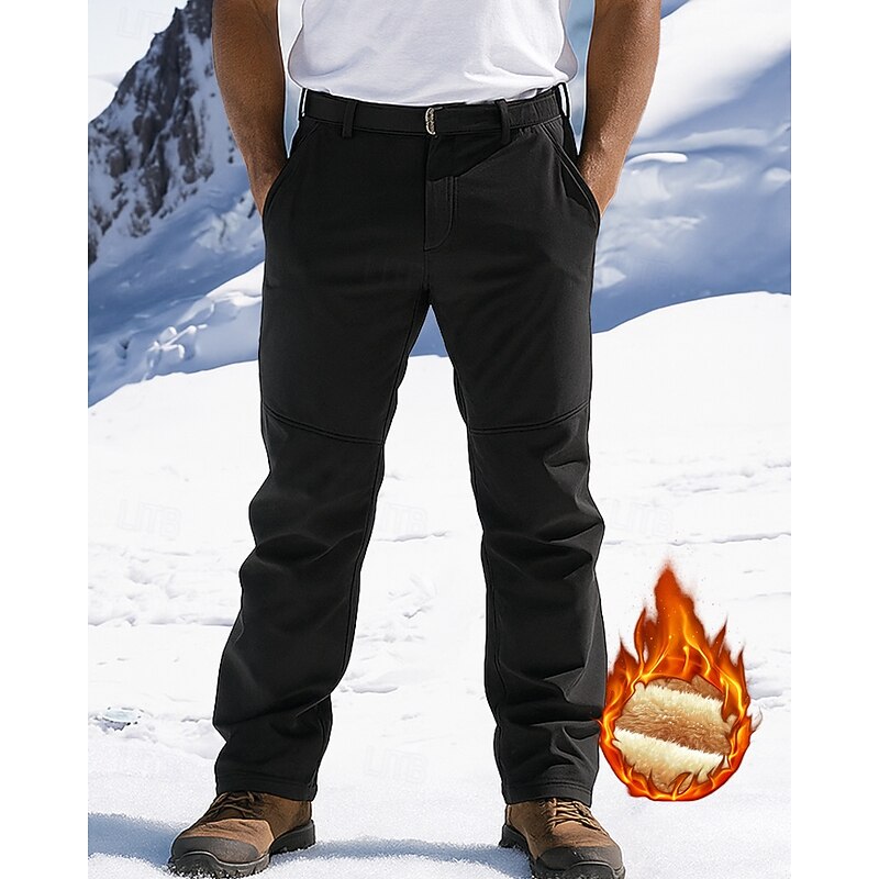 Men's Hiking Pants Trousers Waterproof Hiking Pants Fleece Pants Winter Outdoor Regular Fit Waterproof Windproof Warm Pants / Trousers Pocket Black White Camping / Hiking Hunting Climbing S M L3