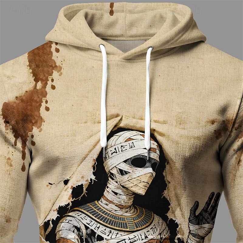 Halloween Men's Skull Hoodie Fashion Daily Hooded Vacation Party Streetwear Khaki Drawstring Pocket Printing Fall Winter Designer2