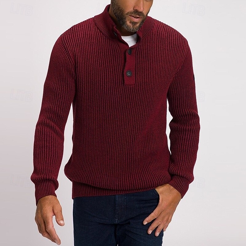 Men's Sweater Pullover Sweater Jumper Ribbed Knit Regular Tops Knitted Slim Fit Plain High Neck Knitwear Contemporary Casual Daily Wear Clothing Apparel Fall Red S M L2