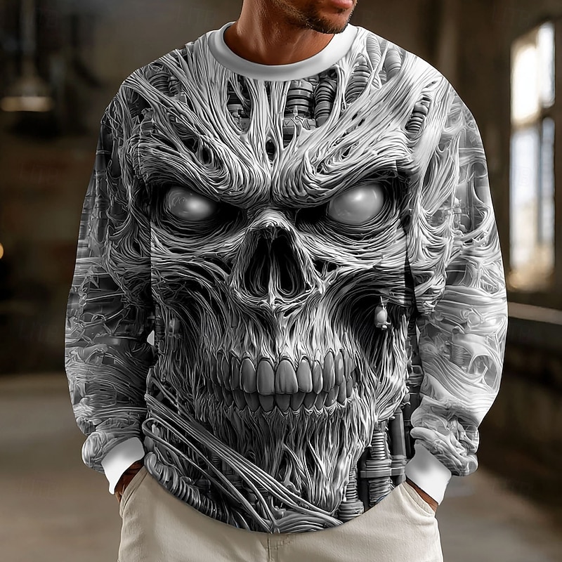 Halloween Men's Skull 3D Reaper Sweatshirt Punk Party Crew Neck Vacation Blue Sky Blue Crewneck 3D All Seasons Designer4
