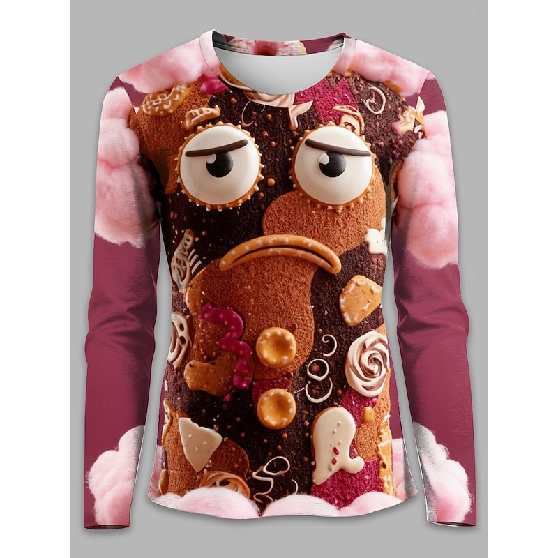 Christmas Women's T Shirt Geometric Vintage Stylish Casual Long Sleeve Crew Neck Regular Tops Weekend Print Fuchsia Brown Khaki Winter3