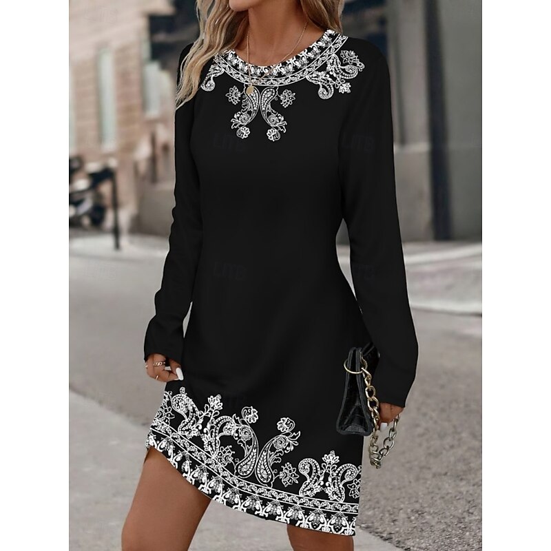 Women's Mini Dress T Shirt Dress Tee Dress Casual Daily Regular Fit Graphic Long Sleeve Crew Neck Black Pink Blue Purple Spring Fall2