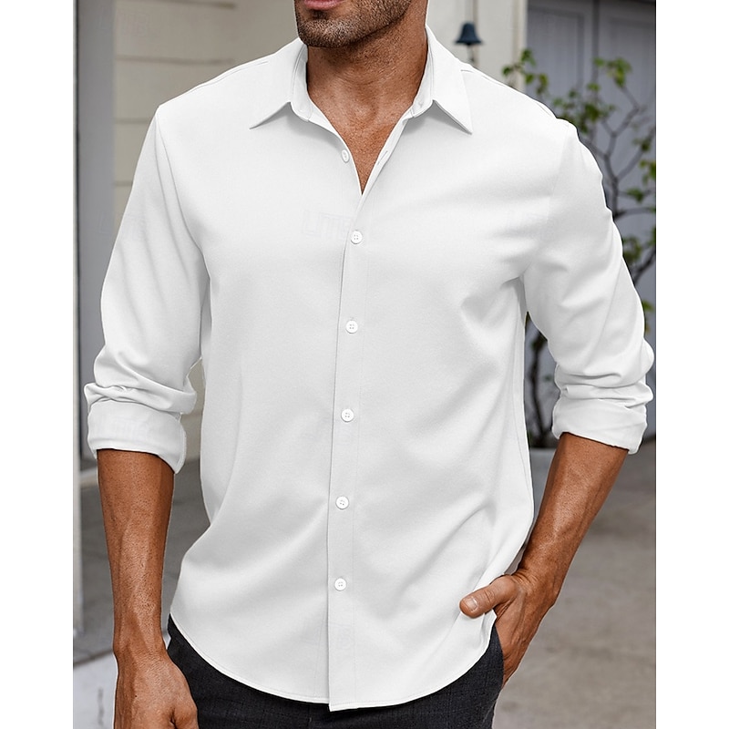 Men's Shirt Summer Shirt Casual Shirt Beach Shirt Button Up Shirt White Apricot Long Sleeve Plain Lapel Vacation Hawaiian Clothing Apparel Polyester Fashion Casual Comfortable4