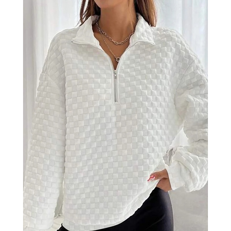Women's Pullover Sweatshirt Plain Casual Long Sleeve Half Zip Regular Tops Home Street Half Zip Black White Blue Gray Fall Winter3