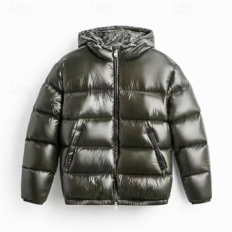 Men's Winter Coat Puffer Jacket Padded Jacket Pocket Polyster Vacation Daily Wear Date Regular Fashion Casual Comfortable Thermal Warm Fall & Winter Solid / Plain Color Black Dark Green Puffer Jacket2