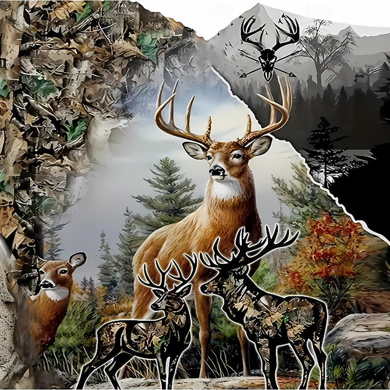 Men's Deer Hoodie Sweatshirt Fashion Classic Crew Neck Outdoor Hunting White Drawstring Fall Winter Designer2