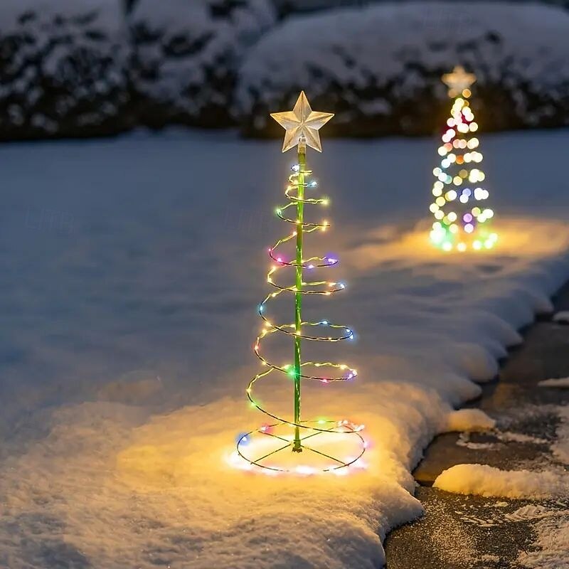 1PC Solar Christmas Tree Garden Lights Outdoor Waterproof Lawn Lights for New Year Christmas Party Garden Porch Garage Pathway Yard Walkway Atmosphere Decoration