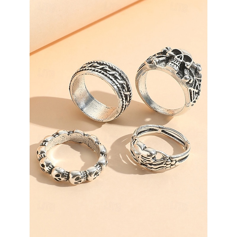Men's Halloween Skull Rings Set – Gothic Punk Vintage Alloy Jewelry for Party, Biker, Cosplay and Festival Wear4