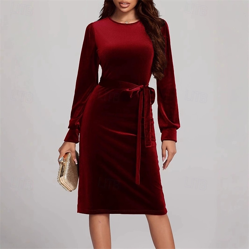 Women's Midi Dress Velvet Dress Cocktail Dress Elegant Fashion Modern Outdoor Party Party Evening Wear Regular Fit Plain Long Sleeve Crew Neck Black Red Blue Purple Spring Autumn