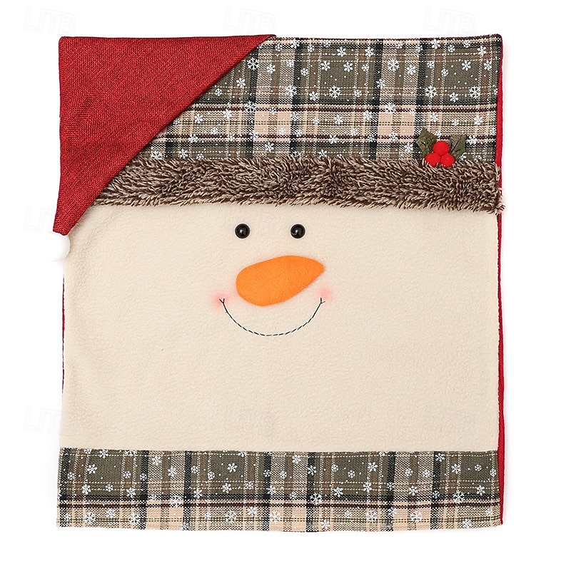 Christmas Chair Covers with Santa Claus Hat Design, Cartoon Santa with Snowflake Pattern, Festive Holiday Chair Slipcovers for Home Decoration and Dining Room2