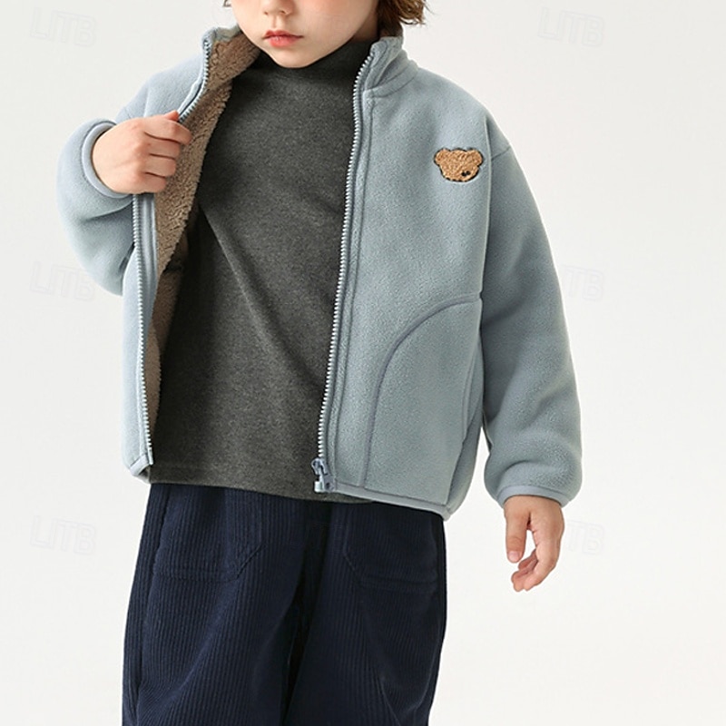 Kids Boys' Fleece Jacket Outdoor Jacket Coat Outerwear Solid Color Long Sleeve Zipper Pocket Comfort Keep Warm Soft Coat Outdoor Fashion Daily Red Green Khaki Spring Fall 4 years+2