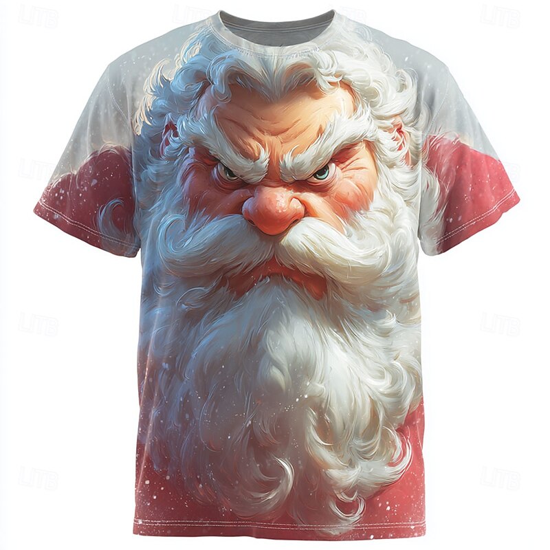Christmas Men's Santa Claus T Shirt Short Sleeve T shirt 3D Print Crew Neck Shirt Daily Designer Artistic Vacation Party Street Red 3 White Red All Seasons Clothing Apparel S M L XL XXL XXXL3