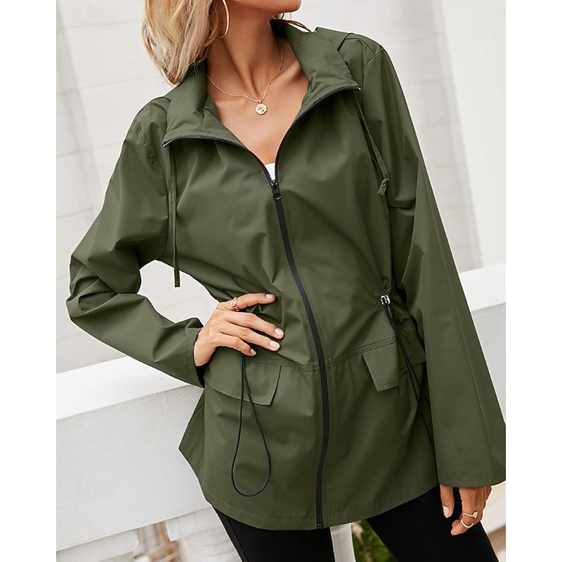 Women's Winter Coat Hoodie Jacket Warm Comfortable Zipper Pocket Casual Plain Vacation Daily Wear Going out Weekend Regular Hooded Regular Fit Long Sleeve Outerwear Black Light Grey Army Green Fall