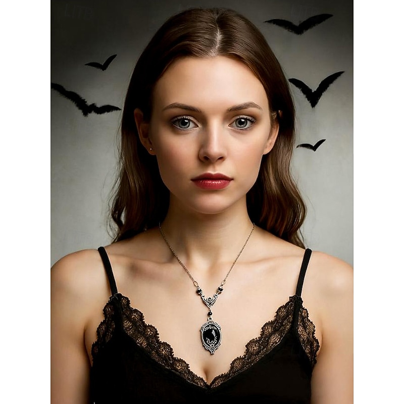Women's Halloween Gothic Jewelry Set with Bat Necklace, Earrings and Ring – Vintage Punk Style Costume Accessories for Parties and Cosplay2