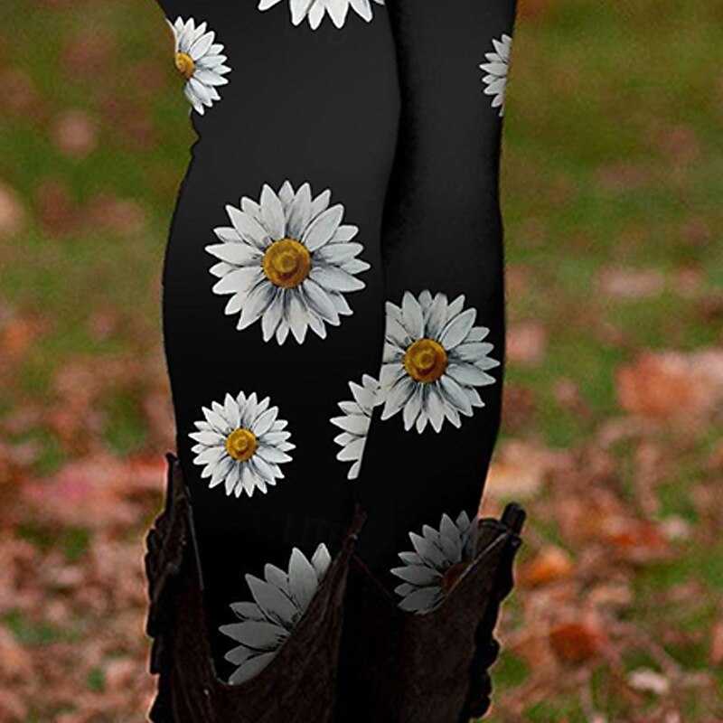 Women's Chinos Leggings Cozy Leggings Basic Casual Full Length High Waist Floral Printing Thermal Warm Comfortable Stretchy Vacation Street Casual Black Fall Winter Regular Fit3