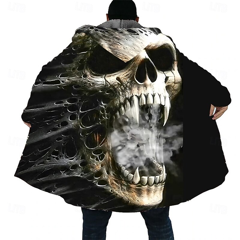 Men's Cool Skulls Rose Winter Coat Fleece Jacket Coat Thermal Warm Comfortable Casual Dark Street Daily Wear Festival Zipper Pocket 3D Print Fall Winter Hooded Long Sleeve Black 1 Black Red4