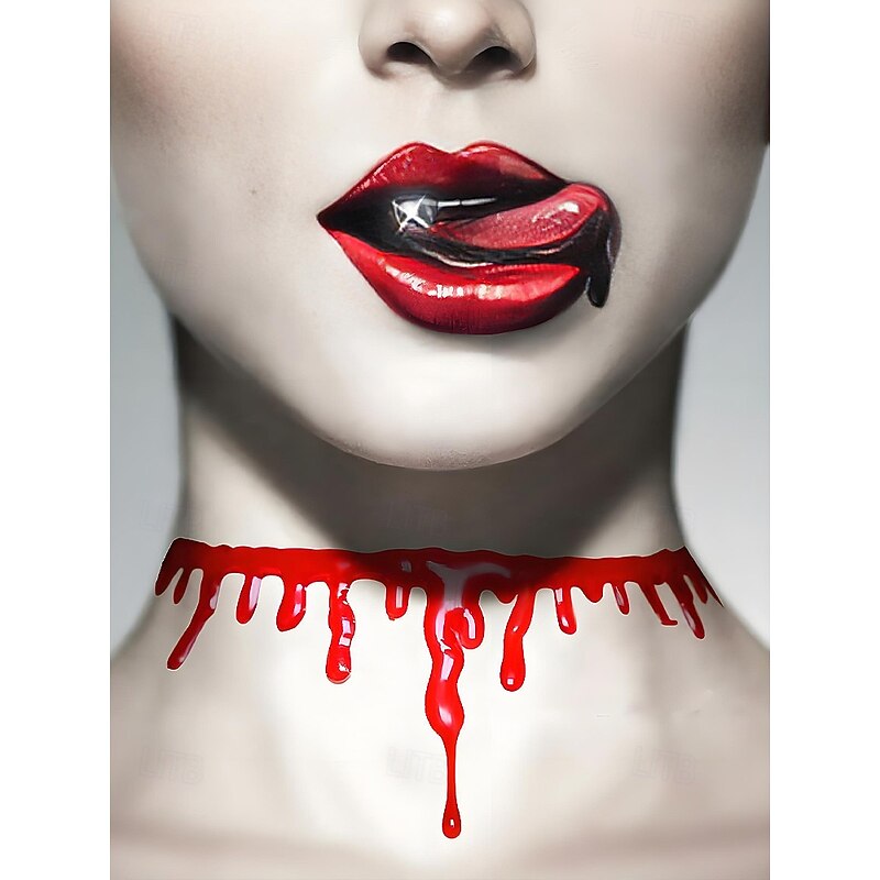 Women's Halloween Blood Drip Choker Necklace – Gothic Horror Costume Jewelry in Bright Red and Dark Red Colors for Party, Cosplay and Nightlife Fashion2