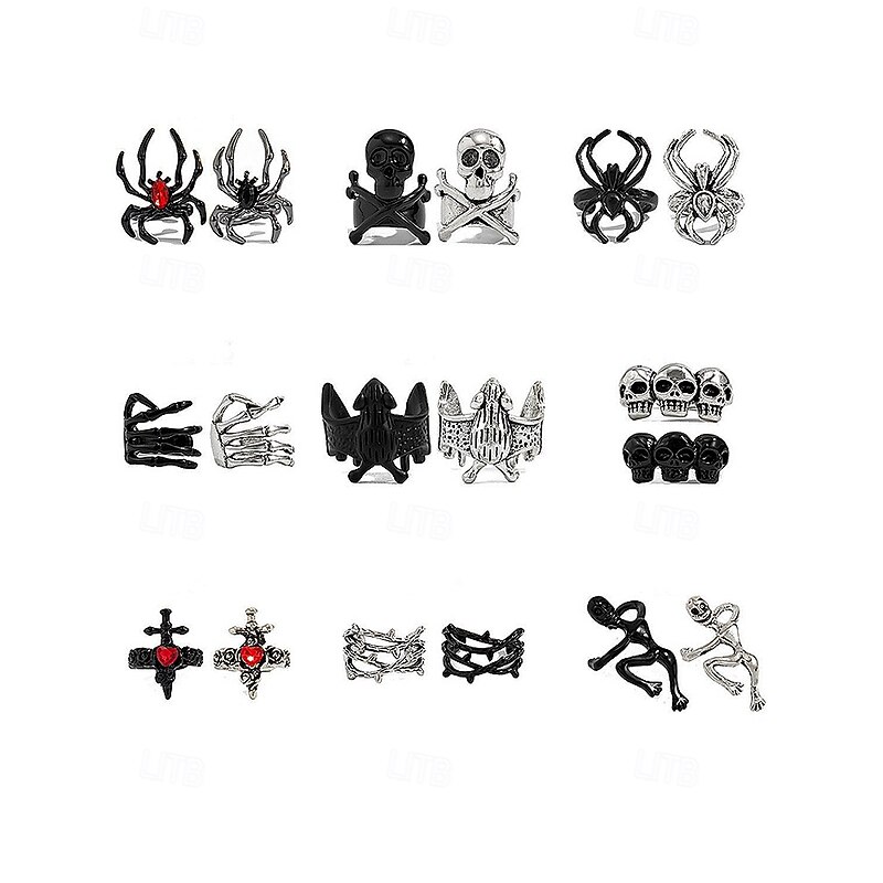 Women's Halloween Spider, Skull and Bat Earrings, Alloy Gothic Punk Style Creepy Jewelry for Costume Parties and Cosplay3