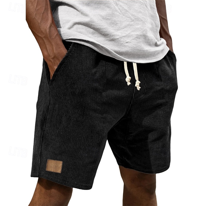 Men's Shorts Summer Shorts Casual Shorts Corduroy Shorts Drawstring Pocket Elastic Waist Plain Comfort Breathable Short Outdoor Vacation Sport Casual Black White4