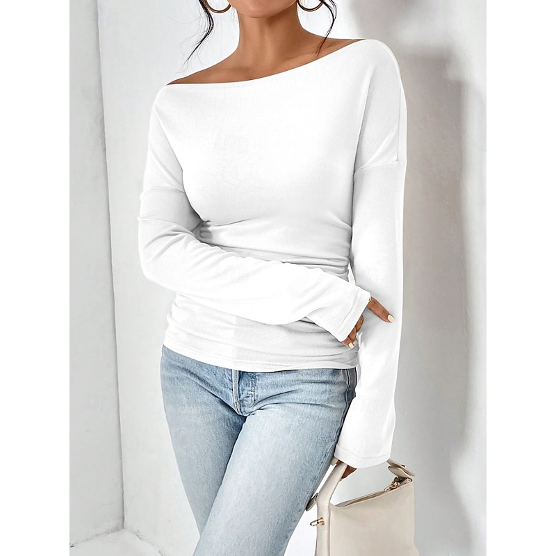 Women's Blouse Solid Color Stylish Casual Long Sleeve Cold Shoulder Regular Tops Daily Ruched Black White Yellow Red Gray Spring Fall3