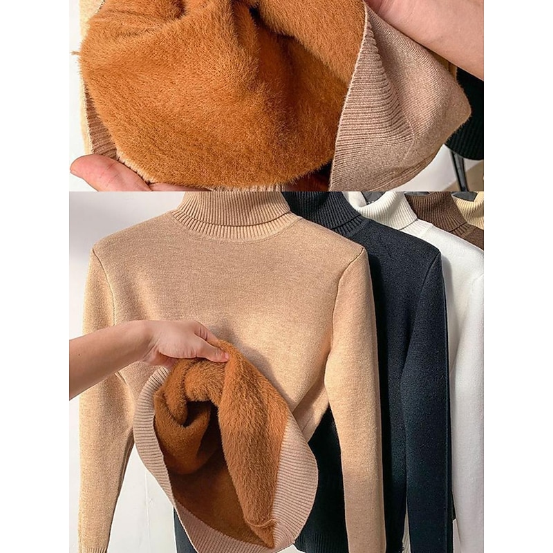 Women's Sweater Casual Soft Pure Color Ribbed Turtleneck Knitted Long Sleeve Regular Tops Knit Outdoor Daily Weekend Black White Fall Winter2