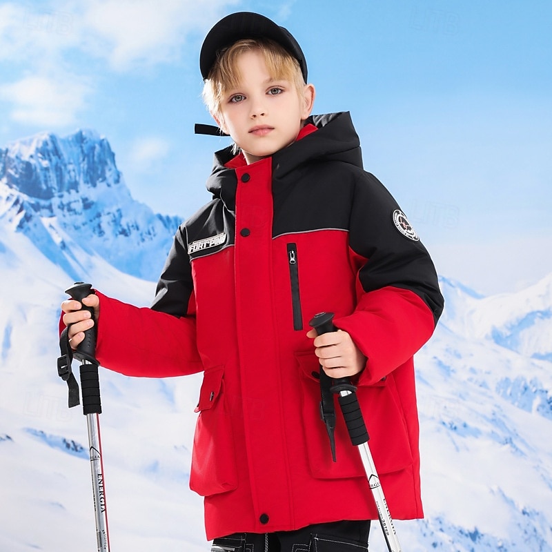 Kids Boys' Down Jacket Outdoor Jacket Puffer Jacket Outerwear Color Block Long Sleeve Keep Warm Windproof Coat Outdoor Daily Basic Black Red Blue Fall Winter 4 years+