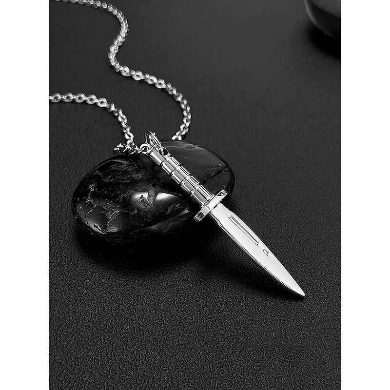 Men's Titanium Steel Dagger Pendant Necklace – Gothic Punk Knife Chain Jewelry for Halloween Party, Cosplay and Everyday Fashion2