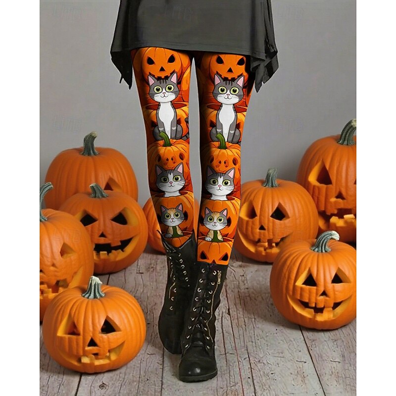 Women's Pants Trousers Leggings Cozy Leggings Streetwear Casual Full Length High WaistPantsHalloween Cat Pumpkin Elastic Waist Print Breathability Comfortable Stretchy Vacation Street Daily Wear2