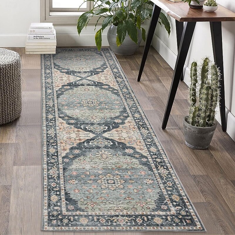 Runner Rugs Moroccan Style Faux Cashmere Hallway Carpet, Non-Slip Soft Washable Floor Mat, Long Runner Rug for Entryway, Bedroom, Living Room, Kitchen2