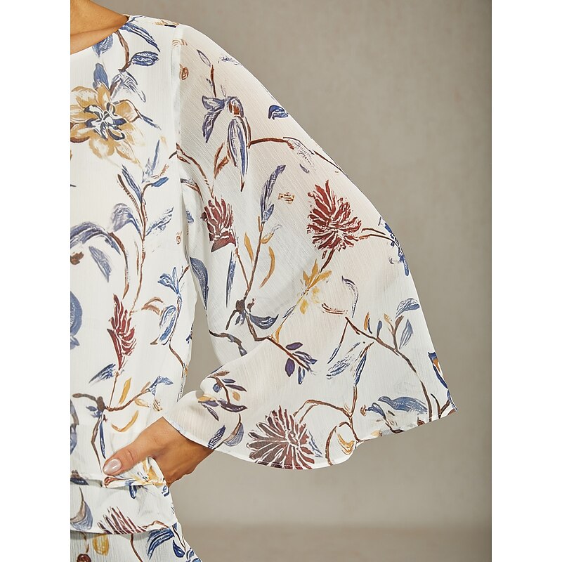 Women's Floral Print Layered Top with Bell Sleeves – Loose Fit Tiered Blouse in Lightweight Crepe Fabric3