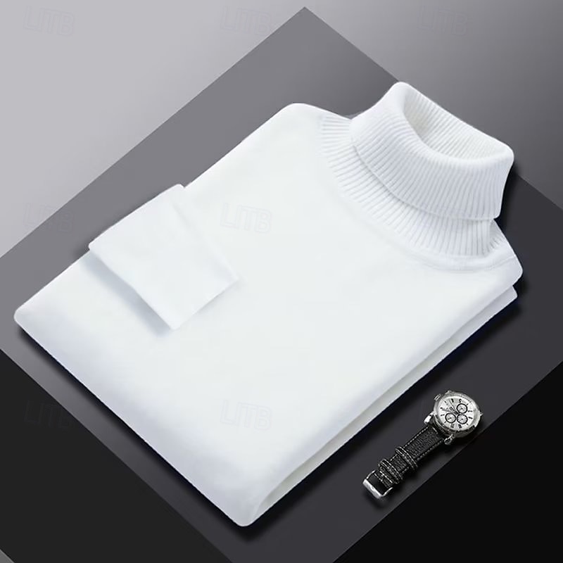 Men's Sweater Pullover Sweater Jumper Ribbed Knit Regular Tops Knitted Slim Fit Plain Turtleneck Knitwear Contemporary Casual Daily Wear Clothing Apparel Fall Winter Wine Black M L XL3