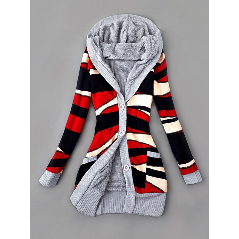 Women's Sweater Casual Soft Geometric Ribbed Hooded Knitted Long Sleeve Regular Tops Knit Outdoor Daily Weekend Pink Red Fall Winter