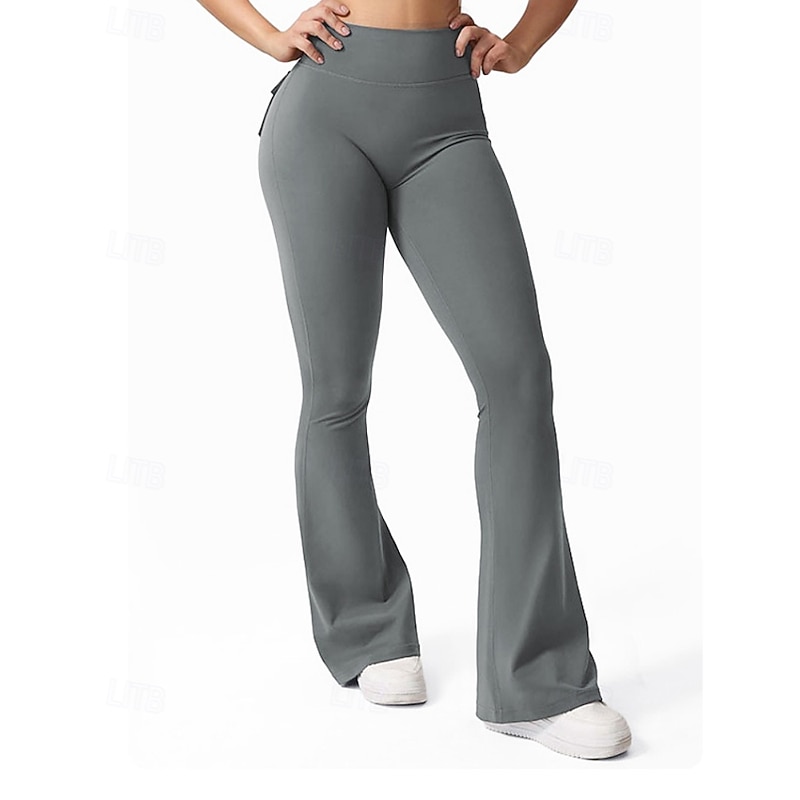 Women's Flared Pants Chinos Streetwear Casual Full Length Medium Waist Plain Pocket Elastic Waist Comfortable Stretchy Outdoor Vacation Daily Light Gray Navy Black Army Green Fall Winter Regular Fit2