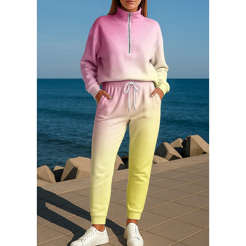 Women's Sweatshirt Tracksuit 2 Piece Tracksuit Baggy Color Gradient Clothing Suit Fall Pink Vocation Outdoor Travel Lightweight Fashion Long Sleeve Sport Activewear Micro-elastic Regular Fit - Main Image