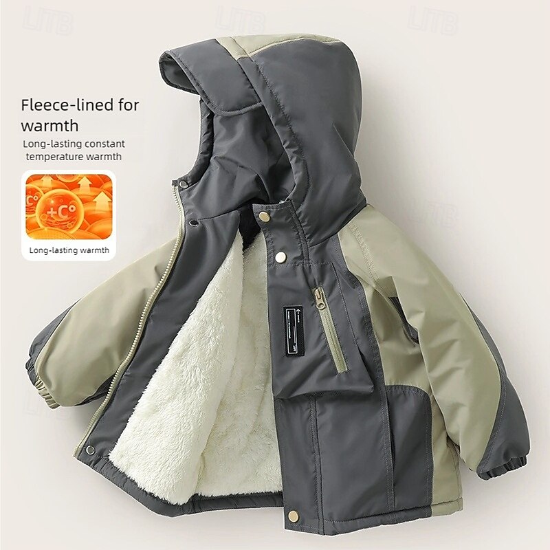 Kids Unisex Fleece Jacket Down Jacket Down Coat Hoodie Jacket Puffer Jacket Outerwear Color Block Long Sleeve Zipper Pocket Lightweight Comfort Waterproof Coat Outdoor Daily Basic Army Green Fall