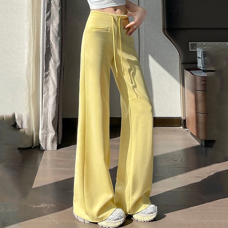Women's Wide Leg Pants Flared Pants Drawstring Bottoms Athleisure Gym Workout Breathable Gym Outdoor Running Regular Fit Sportswear Activewear Solid Colored Dark Grey Black Yellow4