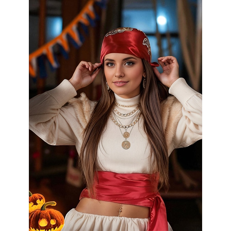 Women-s Halloween Red Bandana Set - Scarves, Chain Necklace, Eye Mask, and Accessories for Halloween Costume Party3