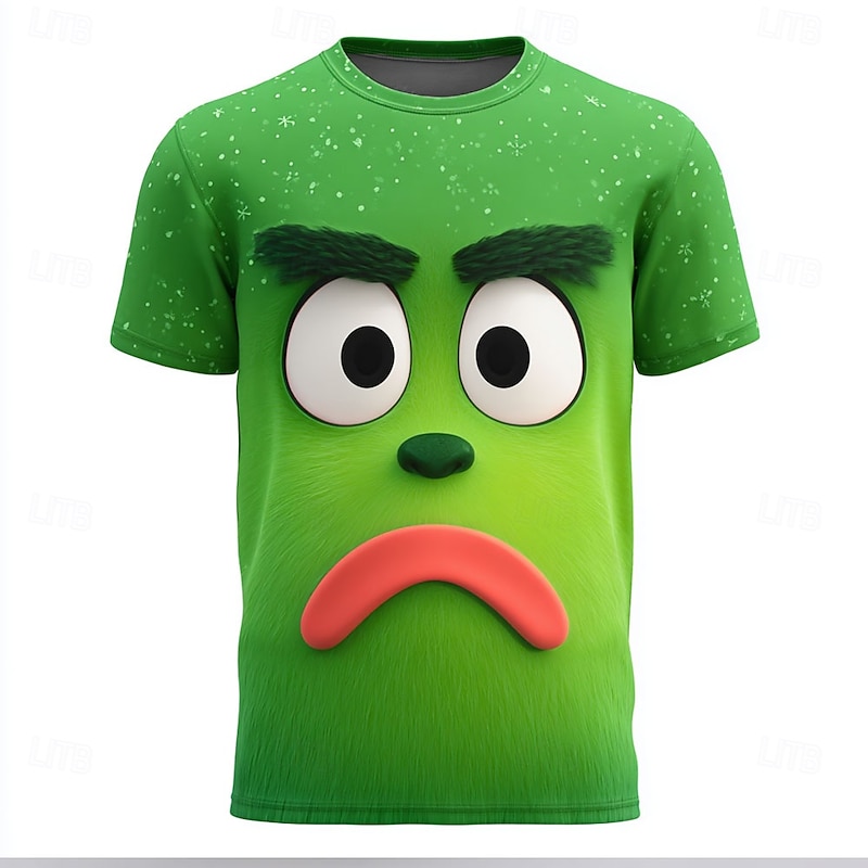 Men's Optical Illusion 3D Funny Emotes T Shirt Short Sleeve T shirt 3D Print Crew Neck Shirt Exaggerated Designer Party Daily Holiday Green 1# Green 2# Red Summer Spring All Seasons Clothing Apparel4