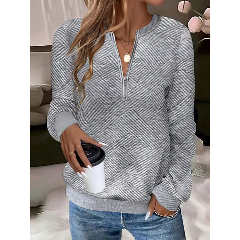 Women's Pullover Sweatshirt Plain Warm Casual Long Sleeve Crew Neck Regular Tops Zipper White Pink Gray Fall Winter4