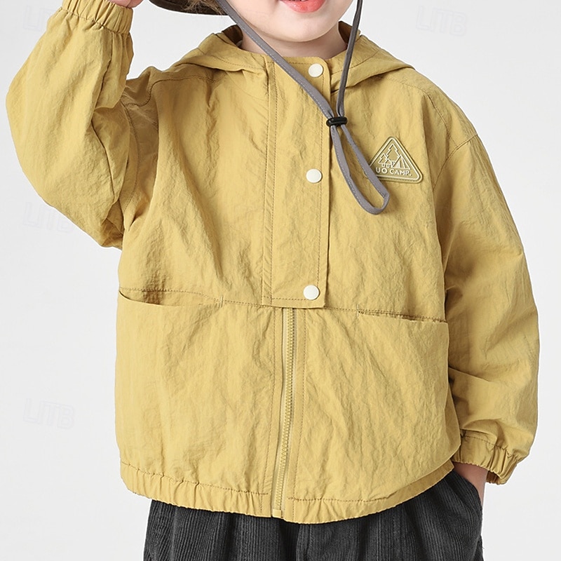 Kids Boys' Hiking Jacket Outdoor Jacket Outerwear Solid Color Long Sleeve Zipper Pocket Comfort Waterproof Windproof Coat Outdoor Fashion Daily Earth Yellow Spring Fall 4 years+2