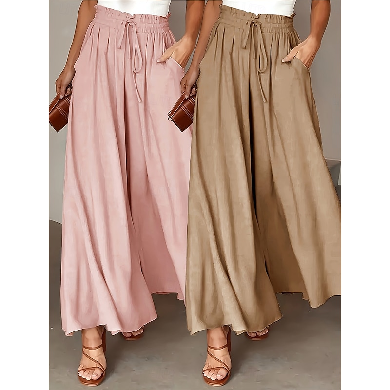 Women's Wide Leg Chinos Slacks Vacation Vintage Streetwear Full Length Natural Solid Color Plain Elastic Waist Print Comfy Outdoor Comfortable Inelastic Outdoor Vacation Streetwear Light Pink Azure