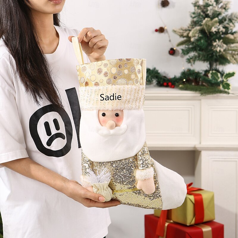 Personalized Christmas Stocking Custom Name Gold Santa Long Holiday Stockings for Christmas Tree Decoration, Perfect Gift for Xmas & New Year Celebrations3