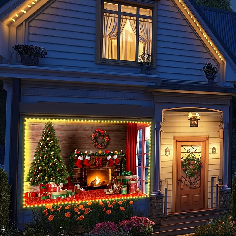 Christmas Backdrop Fabric,   Holiday Party Indoor Decoration, Photo Shoot Background with LED Lights, Hanging Wall Banner for Xmas Celebration, Wholesale